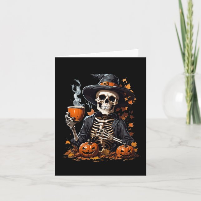Cartão Halloween Skeleton Bebendo Café Horror Para Mulher (Frente)