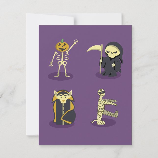 Cartão Halloween Skeleton Dracula Mummy Grim Reaper (Frente)