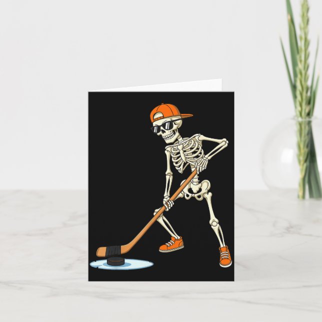 Cartão Halloween Skeleton Funny Hockey For Boys Teens Men (Frente)
