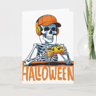 Cartão Halloween Skeleton Gamer Jogos Engraçados