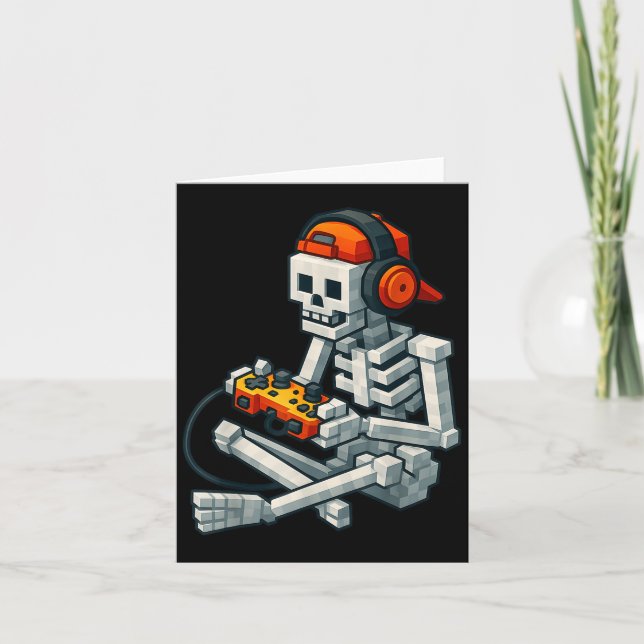 Cartão Halloween Skeleton Gamer Pixel Video Gaming Boys M (Frente)