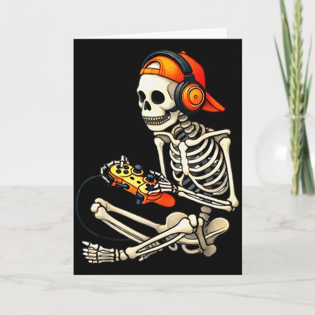 Cartão Halloween Skeleton Gamer Video Gaming Boys Men Kid (Frente)