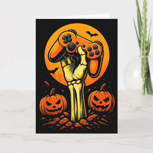 Cartão Halloween Skeleton Gamer Video Gaming Controller B (Frente)