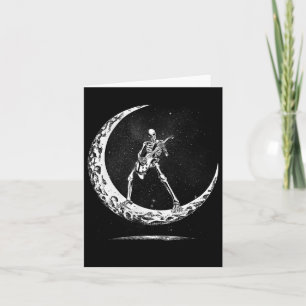 Cartão Halloween Skeleton Moon Rock And Roll Musical Gui
