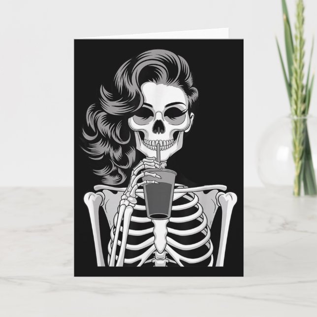 Cartão Halloween Skeleton Retro Style Drink Beverage Quir (Frente)