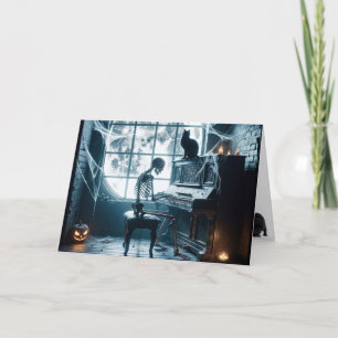 Cartão Halloween Skeleton toca Piano