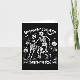 Cartão Halloween Skeleton Walking Doberman Dog