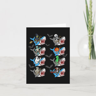 Cartão Halloween Skeleton Zombie Andando de Tubarão Mummy