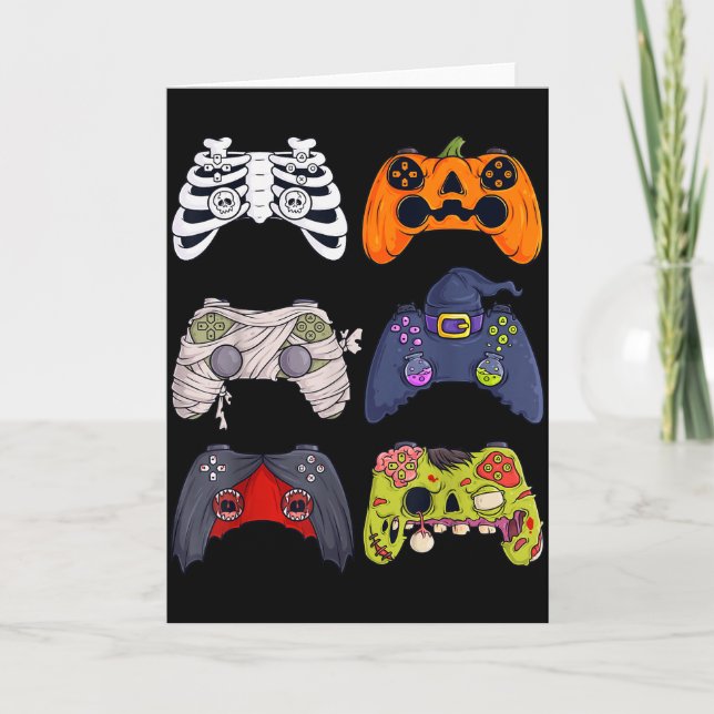 Cartão Halloween Skeleton Zombie Gaming Controllers Mummy (Frente)