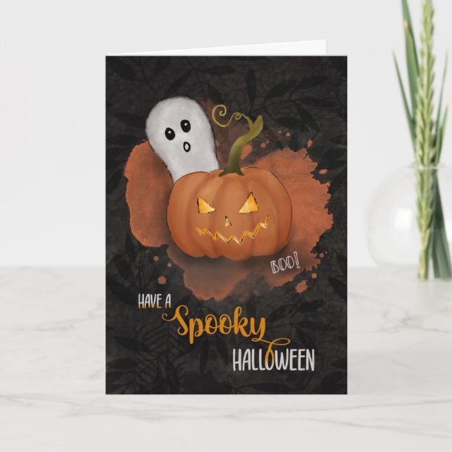 Cartão Halloween Spooky Pumpkin e Ghost (Frente)