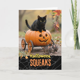 Cartão Halloween Squeaks Gato Preto Montado no Jack o Lan