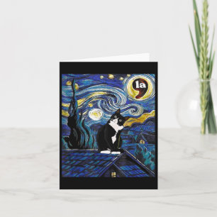 Cartão Halloween Starry Night Tuxedo Cat Comma La Kamala
