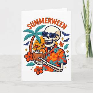 Cartão Halloween Summer Ween Skeleton Spooky Vacation Flo