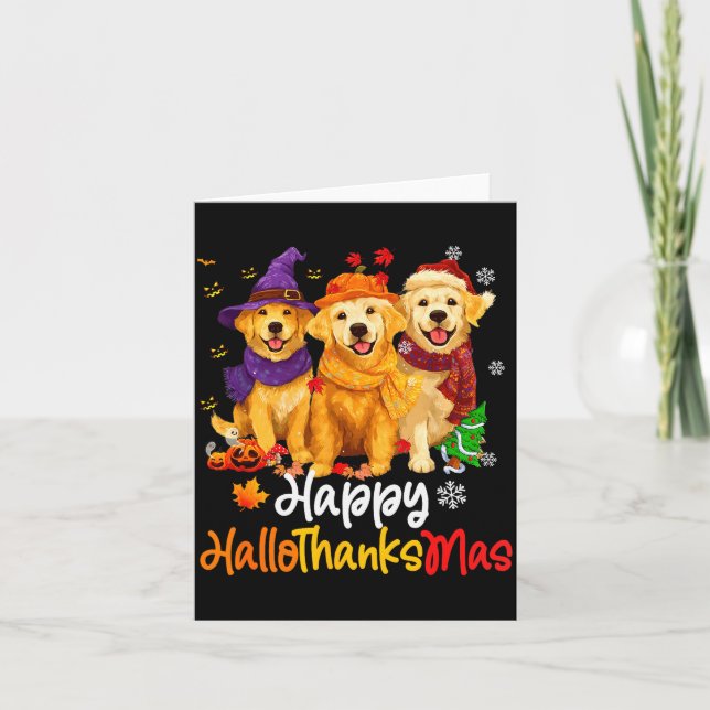 Cartão Halloween Thanksgiving Christmas Golden Retriever  (Frente)