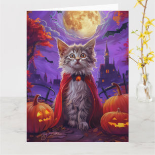 Cartão Halloween Turco Angora Cat Vampiro Pumpkin Assusta