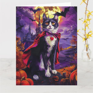 Cartão Halloween Tuxedo Gato Vampiro Pumpkins assustado