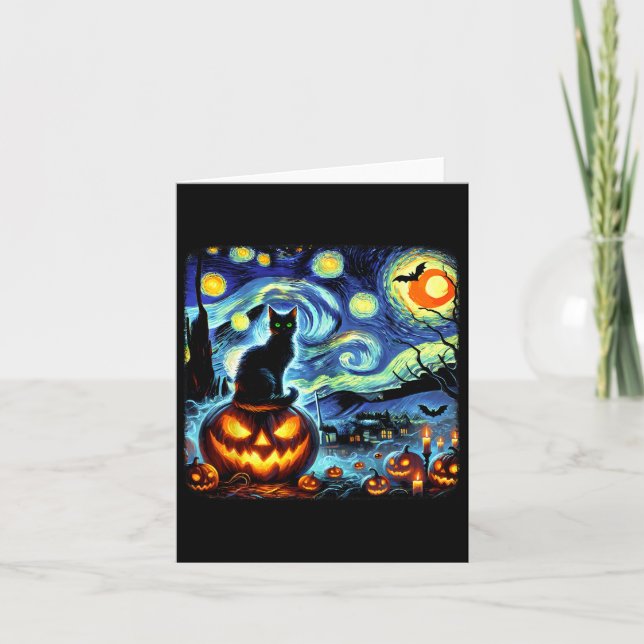 Cartão Halloween Van Gogh Starry Night Black (Frente)