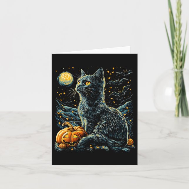 Cartão Halloween Van Gogh Starry Night Black (Frente)
