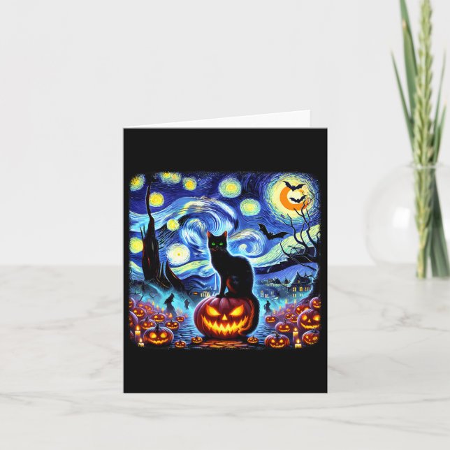 Cartão Halloween Van Gogh Starry Night Black (Frente)