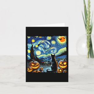 Cartão Halloween Van Gogh Starry Night Black Cat