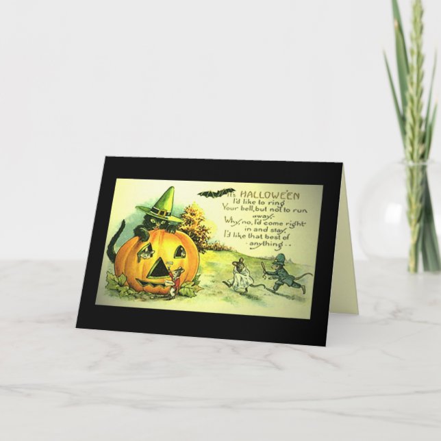 Cartão Halloween Vintage card "Funny mice cute" (Frente)