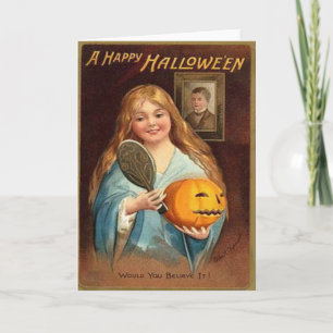 Cartão Halloween Vintage Lady With Mirror