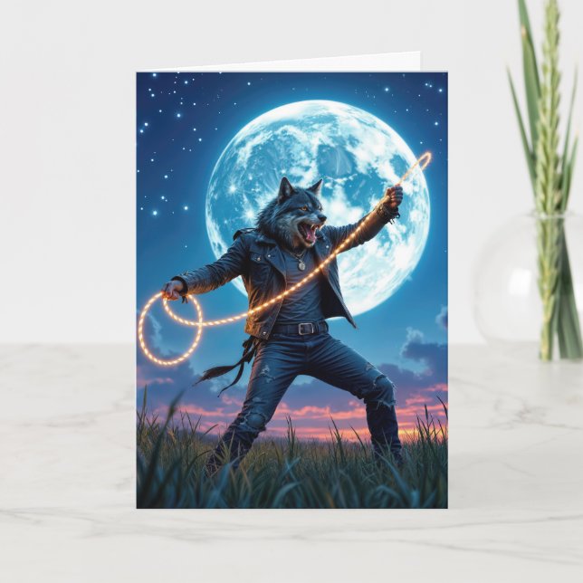 Cartão Halloween Werewolf está lavando uma lua cheia (Frente)