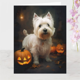 Cartão Halloween West Highland White Terrier Pumpkins