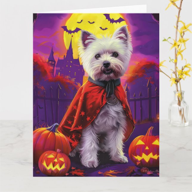 Cartão Halloween West Highland White Terrier Scary (Flor Amarela)
