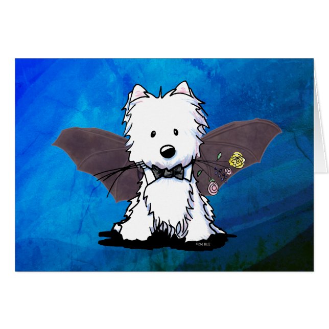 Cartão Halloween Westie Terrier Bat Dog (Frente horizontal)