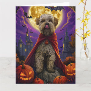 Cartão Halloween Wheaten Terrier Vampire Pumpkins assusta