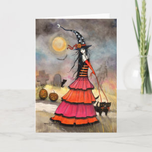 Cartão Halloween Witch and Cats Graveyard Card