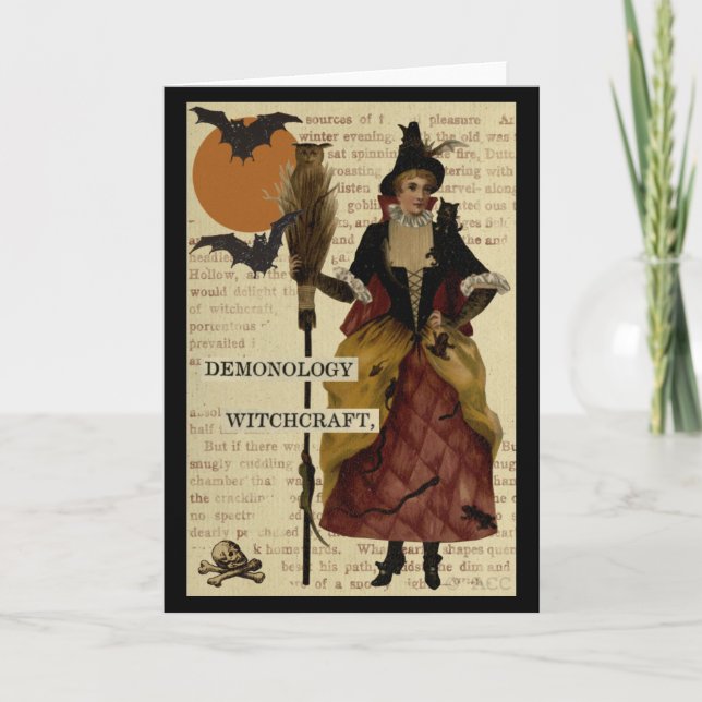 Cartão Halloween Witch Bats Moon Owl (Frente)