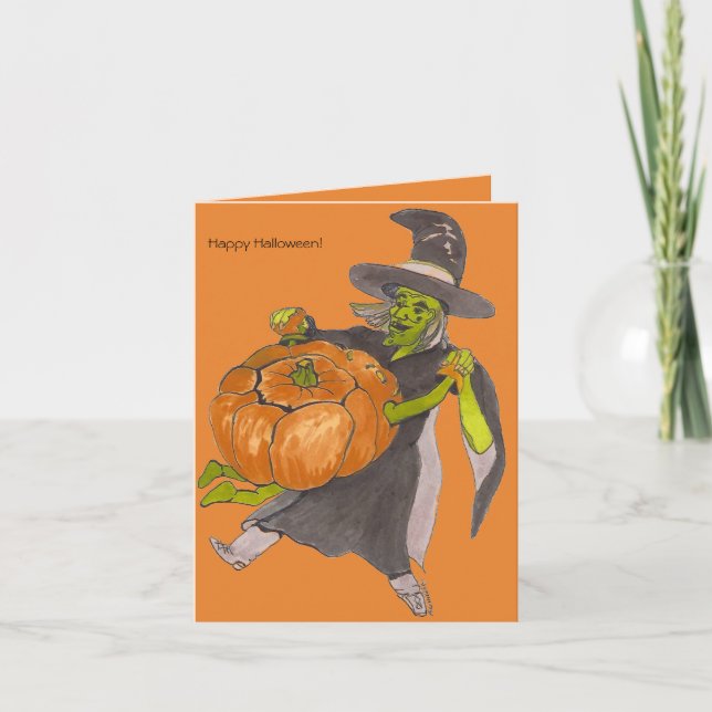 Cartão Halloween Witch Pumpkin Dance Color Designed (Frente)