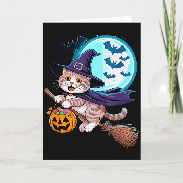 Cartão Halloween Witch Scottish Fold Moon Coupari  (Frente)
