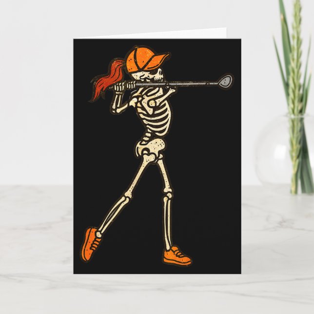 Cartão Halloween Women Golf Skeleton Funny Golf Halloween (Frente)