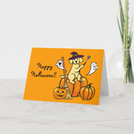 Cartão Halloween Yellow Labrador Cartoon 2