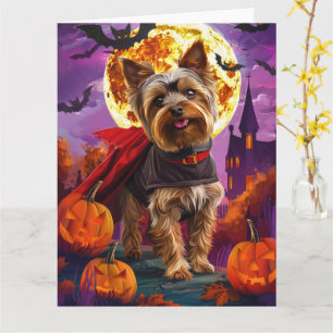 Cartão Halloween Yorkshire Terrier Vampiro Abóboras Assus