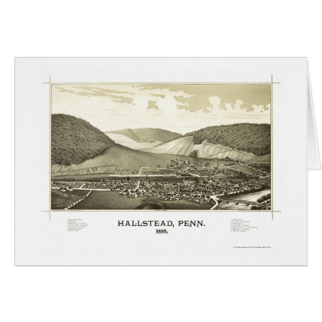 Cartão Hallstead, mapa panorâmico do PA - 1887 (Frente Horizontal)