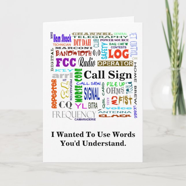 Cartão Ham Radio Word Collage Card Personalize-O! (Frente)