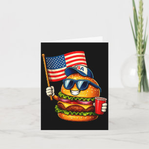 Cartão Hambúrguer engraçado do dia 4 de julho bandeira pa