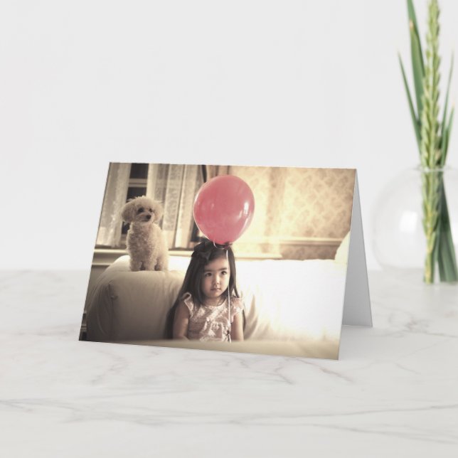Cartão HAMbWG  Greeting Card - Girl with balloon & puppy (Frente)