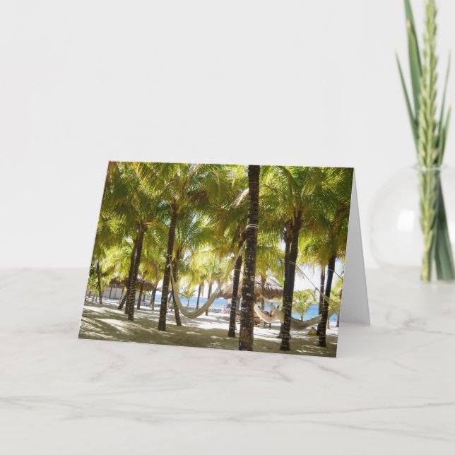 Cartão Hammock and Palm Trees by the Ocean Greeting Card (Frente)