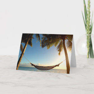 Cartão Hammock Between Palm Trees on Tropical Beach
