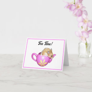 Cartão Hamster bonito em chaleira rosa com foto de margar