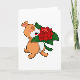 Cartão Hamster com Flor Rosa