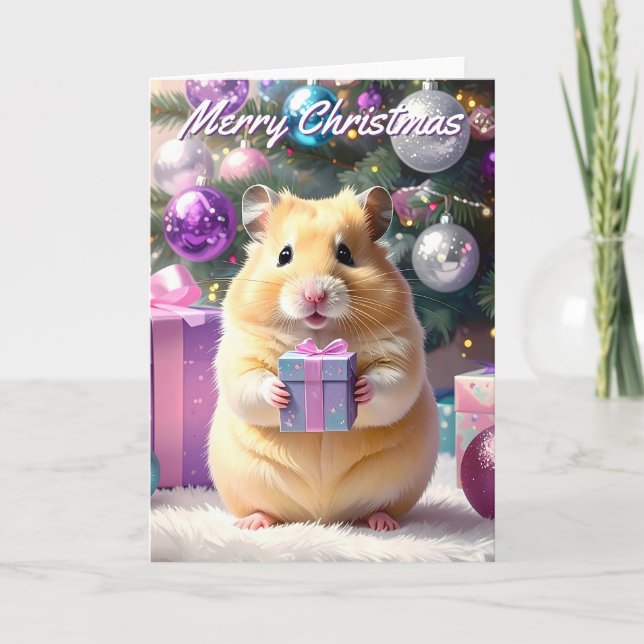 Cartão Hamster com presente de Natal (Frente)