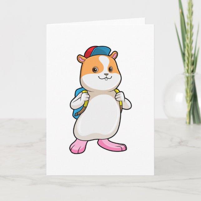 Cartão Hamster como aluno com mochila e boné (Frente)