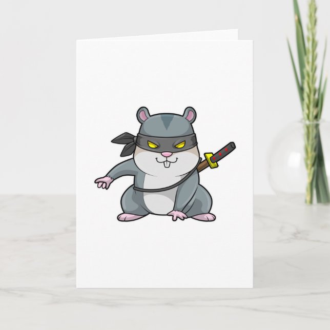 Cartão Hamster como Ninja nas artes marciais com espada (Frente)