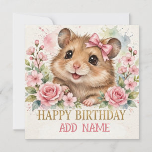 Cartão Hamster Fêmea: Animal Bebê Laço Pastel & Flores